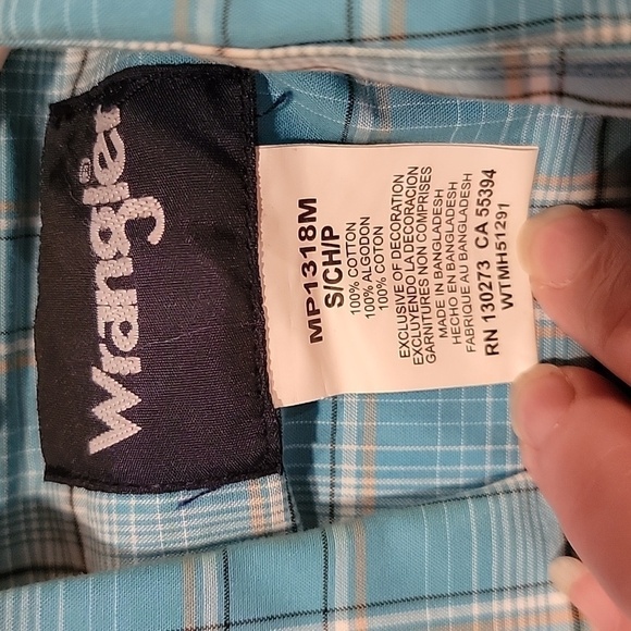 Wrangler® Logo Blue Plaid Long Sleeve Snap Shirt MP1318M - Picture 10 of 10